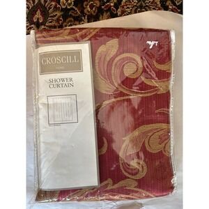CROSCILL HOME BELLISSIMA Shower Curtain Red Gold Floral Damask Textured 72x75